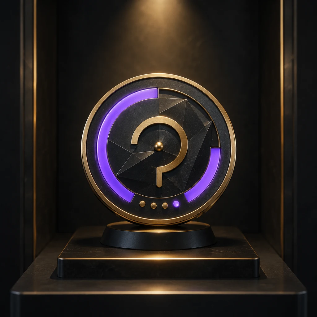 Violettes und goldenes QuizTakt-Anerkennungsemblem.